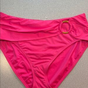 Bleu Rod Beattie Hot Pink High-Waist Bikini Bottom with Gold Ring